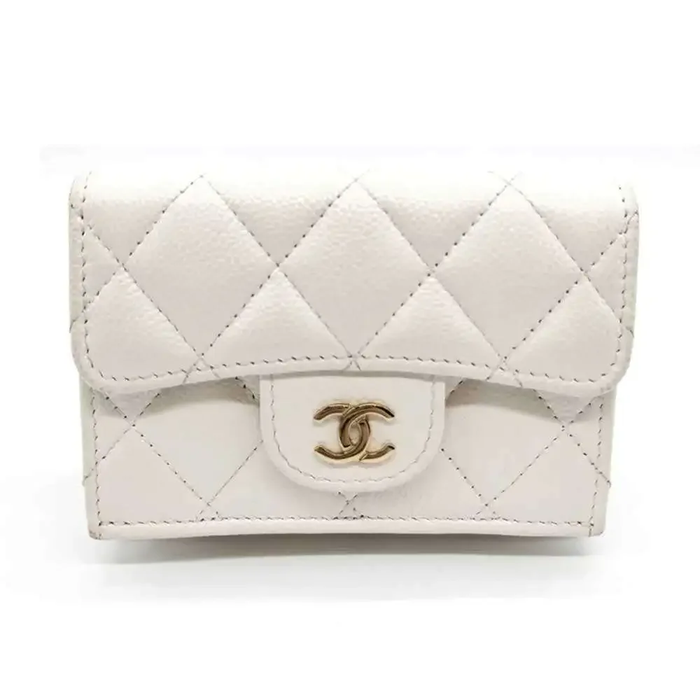 CHANEL White Caviar Leather Wallet